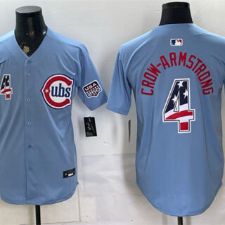 Men's Chicago Cubs #4 Pete Crow-Armstrong Blue 2026 USA 250 Fourth of July 2nd Alternate Limited Stitched Baseball Jersey