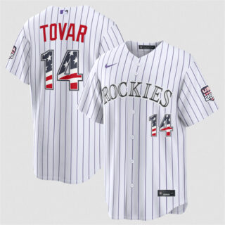 Men's Colorado Rockies #14 Ezequiel Tovar White 2026 USA 250 Fourth of July Home Stitched Baseball Jersey