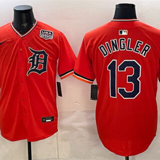 Men's Detroit Tigers #13 Dillon Dingler Orange 2026 Alternate USA 250' Patch Vapor Premier Limited Stitched Baseball Jersey