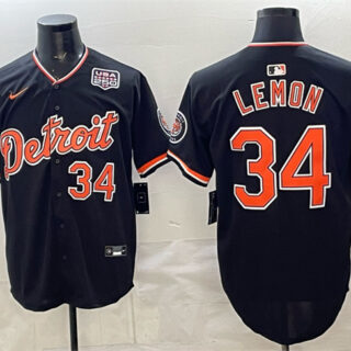 Men's Detroit Tigers #34 Chet Lemon Black 2026 Alternate USA 250' Patch Vapor Premier Limited Stitched Baseball Jersey