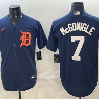 Men's Detroit Tigers #7 Kevin McGonigle Navy Cool Base Stitched Baseball Jersey