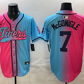 Men's Detroit Tigers #7 Kevin McGonigle Pink Blue Limited Stitched Baseball Jersey