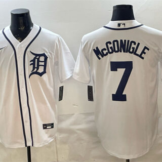 Men's Detroit Tigers #7 Kevin McGonigle White Cool Base Stitched Baseball Jersey