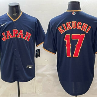 Men's Japan Baseball #17 Yusei Kikuchi Navy 2026 World Baseball Classic Road Stadium Stitched Jersey
