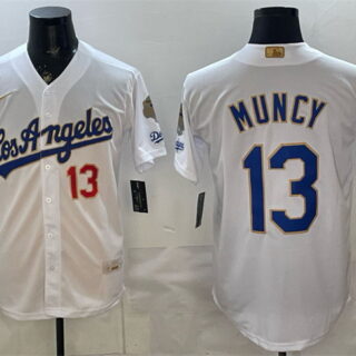 Men's Los Angeles Dodgers #13 Max Muncy White 2026 Gold Collection 9x & B2B Champs Patch Stitched Baseball Jersey