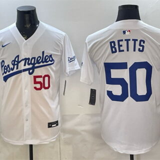 Men's Los Angeles Dodgers #50 Mookie Betts White Alternate Stadium Stitched Baseball Jersey