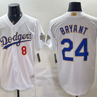Men's Los Angeles Dodgers Front #8 Back #24 Kobe Bryant White 2026 Gold Collection Stadium Stitched Baseball Jersey