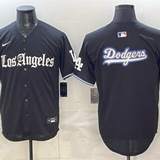 Men's Los Angeles Dodgers Team Big Logo Black 'Gothic Edition' Vapor Premier Limited Stitched Baseball Jersey 001