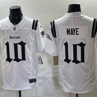 Men's New England Patriots #10 Drake Maye White F.U.S.E. Gothic Revolution Edition Stitched Football Jersey
