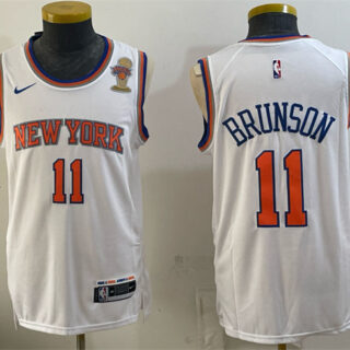 Men's New Yok Knicks #11 Jalen Brunson White 2026 Finals Champions Patch Stitched Jersey