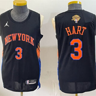Men's New Yok Knicks #3 Josh Hart Black 2026 Finals Patch Statement Edition Stitched Jersey