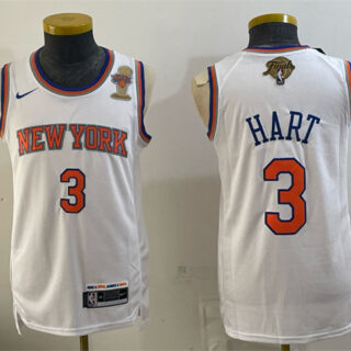 Men's New Yok Knicks #3 Josh Hart White 2026 Finals Patch & Finals Champions Patch Stitched Jersey