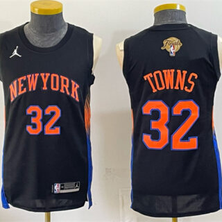 Men's New Yok Knicks #32 Karl-Anthony Towns Black 2026 Finals Patch Statement Edition Stitched Jersey