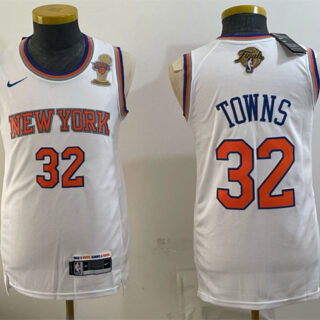Men's New Yok Knicks #32 Karl-Anthony Towns White 2026 Finals Patch & Finals Champions Patch Stitched Jersey
