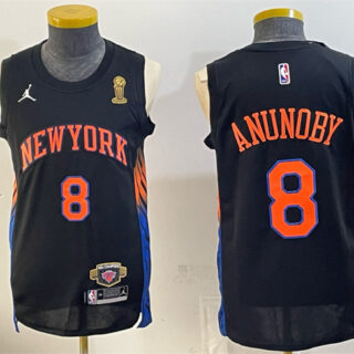 Men's New Yok Knicks #8 OG Anunoby Black 2026 Finals Champions Patch Statement Edition Stitched Jersey