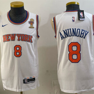 Men's New Yok Knicks #8 OG Anunoby White 2026 Finals Champions Patch Stitched Jersey