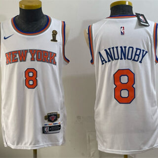 Men's New Yok Knicks #8 OG Anunoby White 2026 Finals Champions Patch Stitched Jerseys