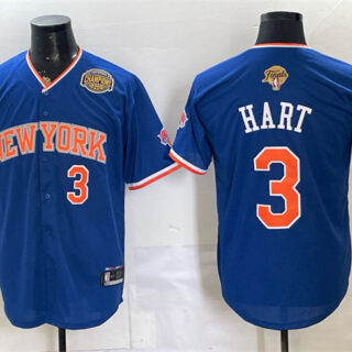 Men's New York Knicks #3 Josh Hart Royal 2026 Finals & Eastern Conference Champions Patch Stitched Baseball Jersey