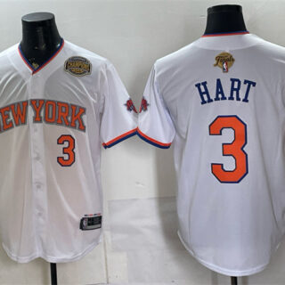 Men's New York Knicks #3 Josh Hart White 2026 Finals & Eastern Conference Champions Patch Stitched Baseball Jersey