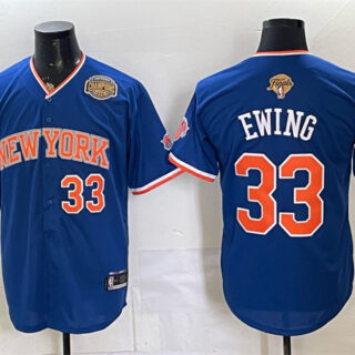 Men's New York Knicks #33 Patrick Ewing Royal 2026 Finals & Eastern Conference Champions Patch Stitched Baseball Jersey