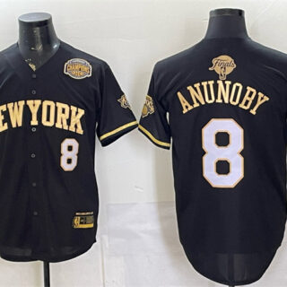 Men's New York Knicks #8 OG Anunoby Black Gold 2026 Finals & Eastern Conference Champions Patch Stitched Baseball Jersey