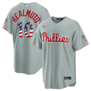 Men's Philadelphia Phillies #10 J.T. Realmuto Grey USA 250 Fourth of July Home Stitched Baseball Jersey