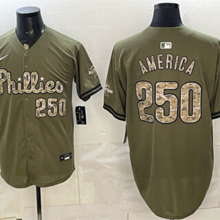 Men's Philadelphia Phillies #250 America Olive 2026 Armed Forces Day Stitched Baseball Jersey