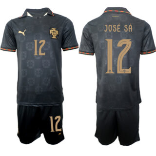Men's Portugal Team #12 Jose Sa Black 2026 World Cup Away Soccer Jersey Suit