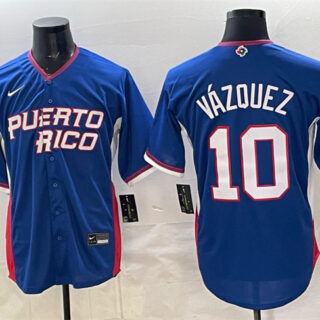 Men's Puerto Rico Baseball #10 Luis Vazquez Royal 2026 World Baseball Classic Road Stadium Stitched Jersey
