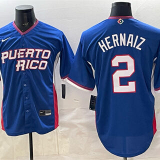 Men's Puerto Rico Baseball #2 Darell Hernaiz Royal 2026 World Baseball Classic Road Stadium Stitched Jersey