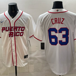 Men's Puerto Rico Baseball #63 Fernando Cruz White 2026 World Baseball Classic Home Stadium Stitched Jersey