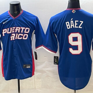 Men's Puerto Rico Baseball #9 Javier Baez Royal 2026 World Baseball Classic Road Stadium Stitched Jersey