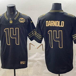 Men's Seattle Seahawks #14 Sam Darnold Black Gold 2025 F.U.S.E. 50th Season Patch Vapor Limited Stitched Football Jersey