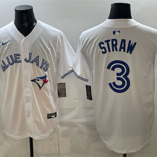Men's Toronto Blue Jays #3 Myles Straw White Home Limited Stitched Baseball Jersey