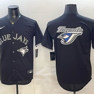 Men's Toronto Blue Jays Team Big Logo Black Lights Out Limited Stitched Baseball Jersey