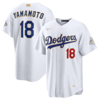 Men's #18 Yoshinobu Yamamoto White Los Angeles Dodgers 2026 Chapions Gold Collection Stadium Jersey
