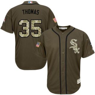 Men's Chicago White sox #35 Frank Thomas Green Salute to Service Stitched Jersey
