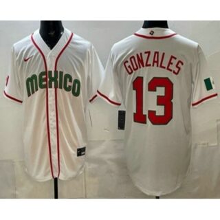 Men's Mexico #13 Nick Gonzales White 2026 World Baseball Classic Cool Base Jersey