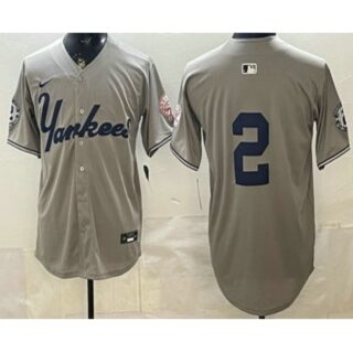 Men's New York Yankees #2 Derek Jeter Grey Without Name Limited Jersey