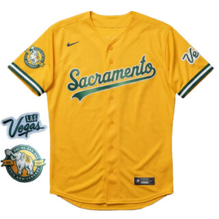 Men's Oakland Athletics 2026 Sacramento Gold Las Vegas Patch Baseball Jersey 125th Anniversary