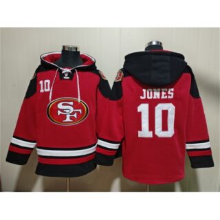 Men's San Francisco 49ers #10 Mac Jones Red Black Ageless Must-Have Lace-Up Pullover Hoodie