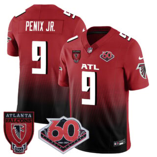 Men's Atlanta Falcons #9 Michael Penix Jr 60th Season Vapor Limited Red Jerseys
