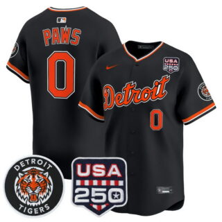 Men's Detroit Tigers #0 PAWS 2026 Alternate Vapor Premier Limited Jersey 250America Patch All Stitched Black