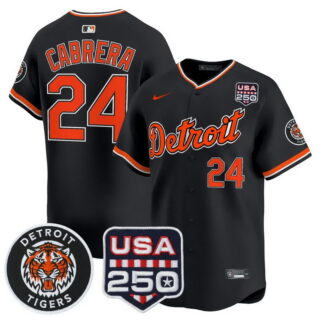 Men's Detroit Tigers #24 Miguel Cabrera 2026 Alternate Vapor Premier Limited Jersey 250America Patch All Stitched Black
