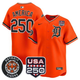 Men's Detroit Tigers 250 America 2026 Alternate Vapor Premier Limited Jersey 250America Patch All Stitched Orange