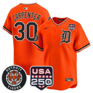 Men's Detroit Tigers #30 Kerry Carpenter 2026 Alternate Vapor Premier Limited Jersey 250America Patch All Stitched Orange