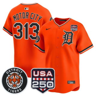 Men's Detroit Tigers #313 Motor City 2026 Alternate Vapor Premier Limited Jersey 250America Patch All Stitched Orange