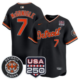 Men's Detroit Tigers #7 Kevin McGonigle 2026 Alternate Vapor Premier Limited Jersey 250America Patch All Stitched Black