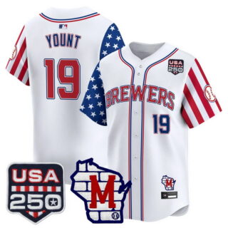 Men's Milwaukee Brewers #19 Robin Yount America Edition Vapor Premier Limited Jersey All Stitched White