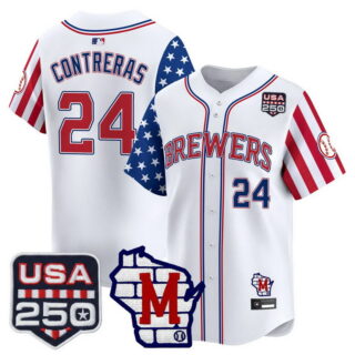 Men's Milwaukee Brewers #24 William Contreras America Edition Vapor Premier Limited Jersey All Stitched White